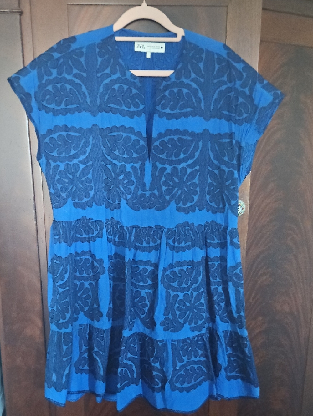 Zara Royal Blue Dress with Navy Embroidery